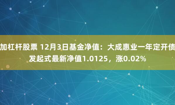 加杠杆股票 12月3日基金净值：大成惠业一年定开债发起式最新净值1.0125，涨0.02%