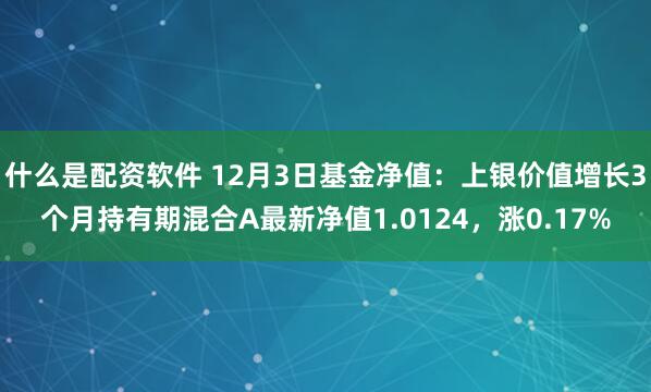 什么是配资软件 12月3日基金净值：上银价值增长3个月持有期混合A最新净值1.0124，涨0.17%