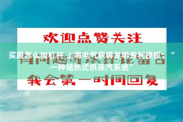 买股怎么加杠杆 上海电气获得发明专利授权：“一种储热式供蒸汽系统”