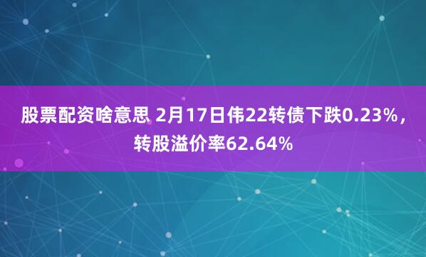 股票配资啥意思 2月17日伟22转债下跌0.23%，转股溢价率62.64%